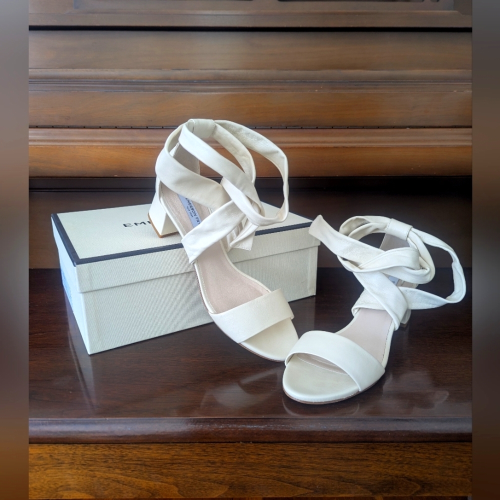 Emerson Fry tie wrap sandal, white leather, size 37, NIB